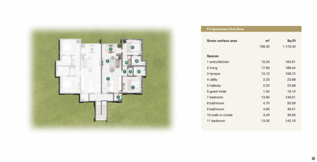 Plattegrond F3 appartement 1ste etage