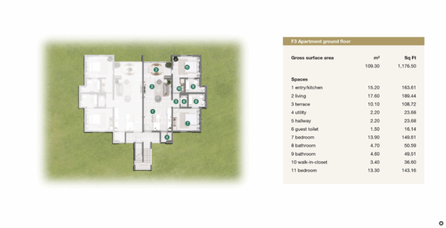Plattegrond F3 appartement BG